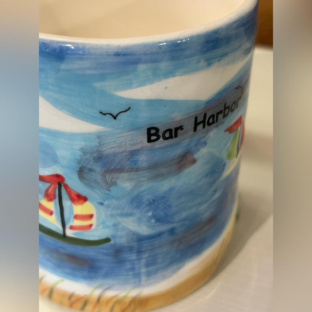 Bar Harbor Coffee Tea Ceramic Mug Cup Beach Lighthouse Sailboats Seagulls - Picture 7 of 10